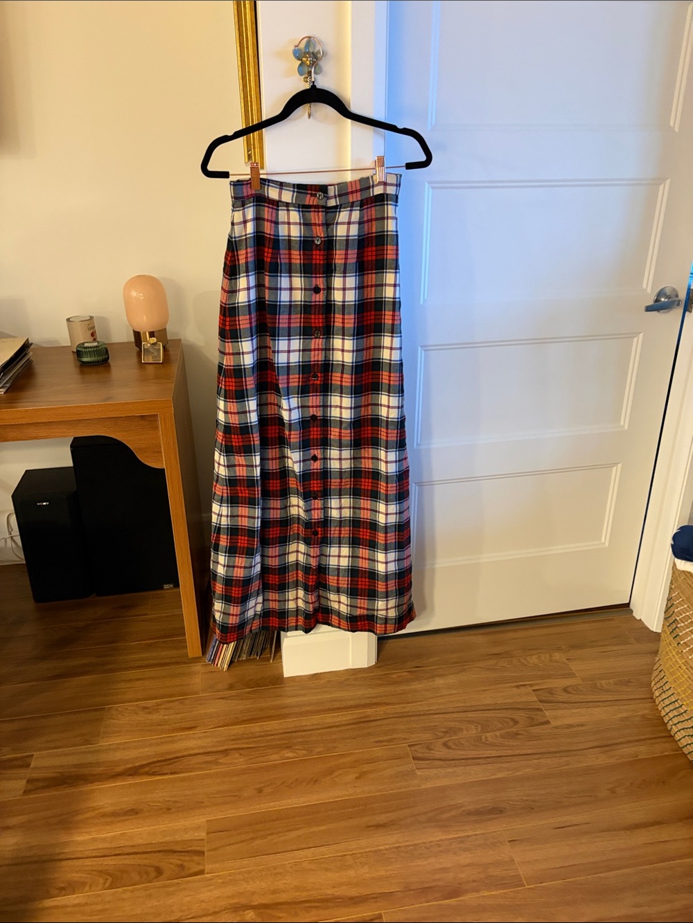 Plaid Button-Front Maxi Skirt - Red, Blue & Cream